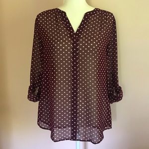 Loft Burgundy Polka Dot Blouse Size Small